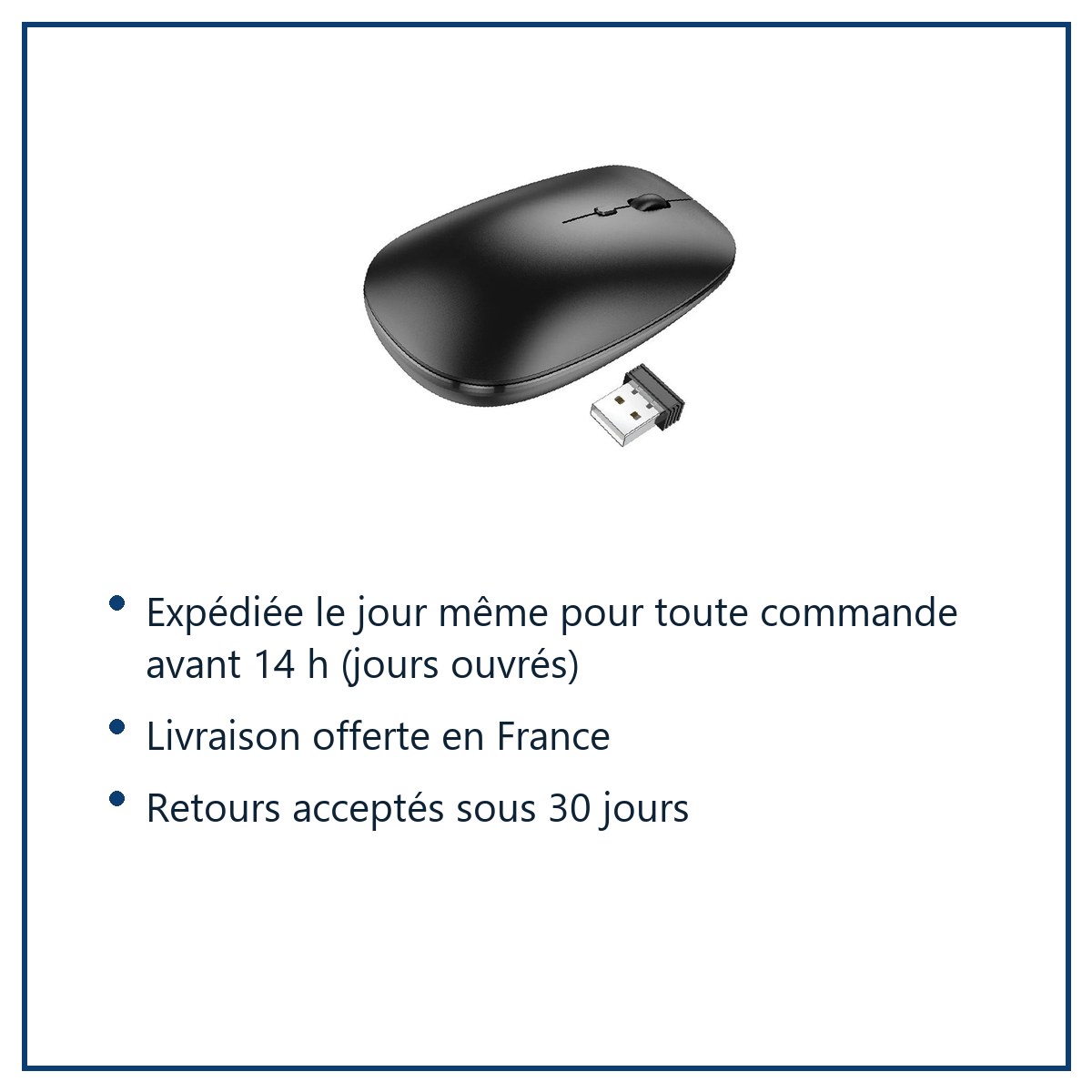Expédition le jour même, livraison offerte, retours sous 30 jours – Souris optique sans fil Noire 2,4G DPI 1600