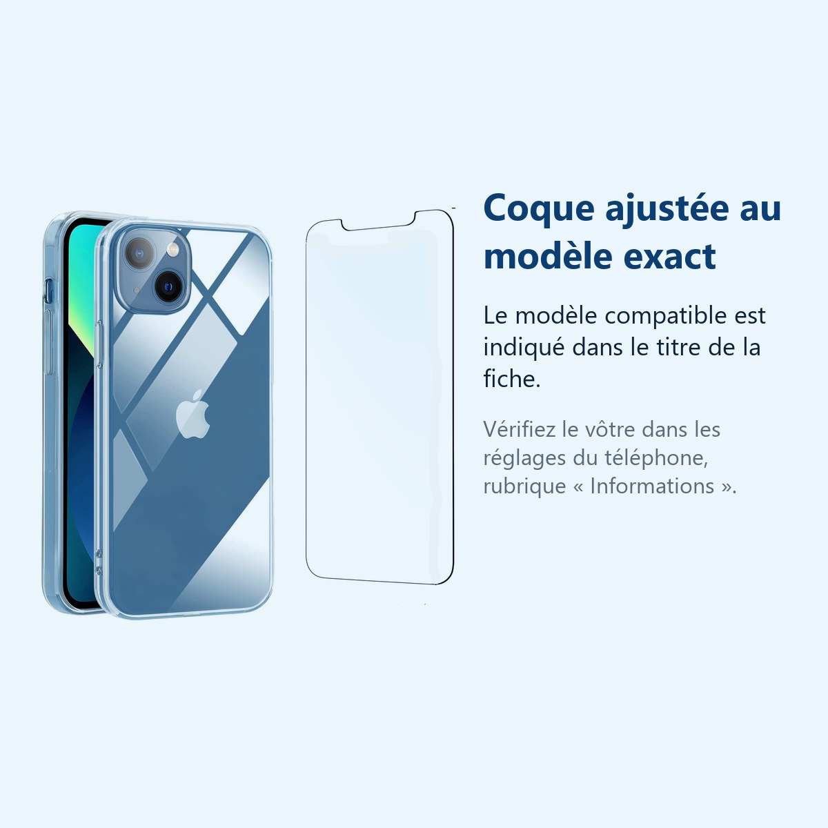 Accessoire ajusté au modèle exact – Coque Silicone Transparent Pour iPhone 13 + Verre Trempe