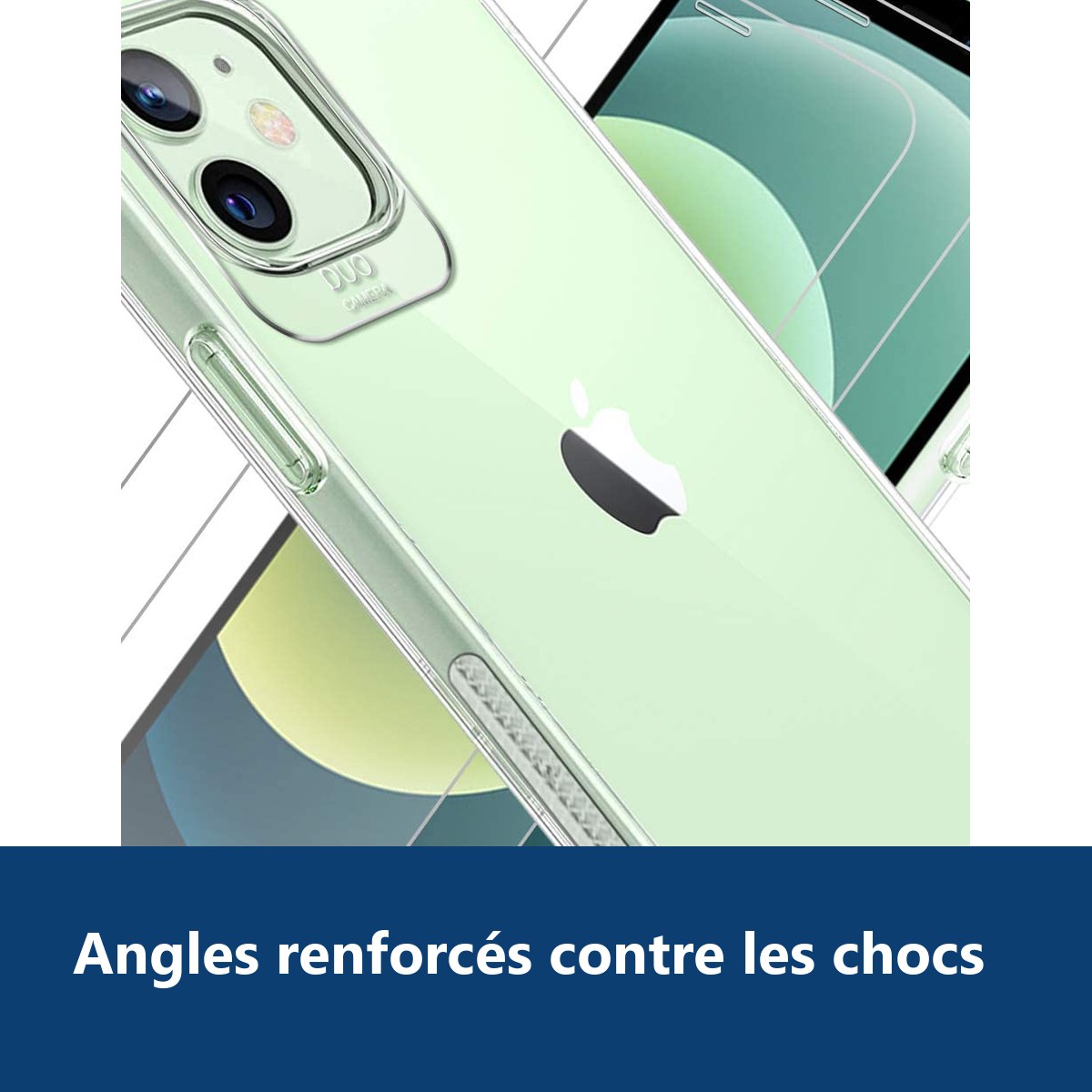 Vue de détail – Coque Silicone Transparente Angles Renforces + 2 Verres Trempes Pour iPhone 13 Mini