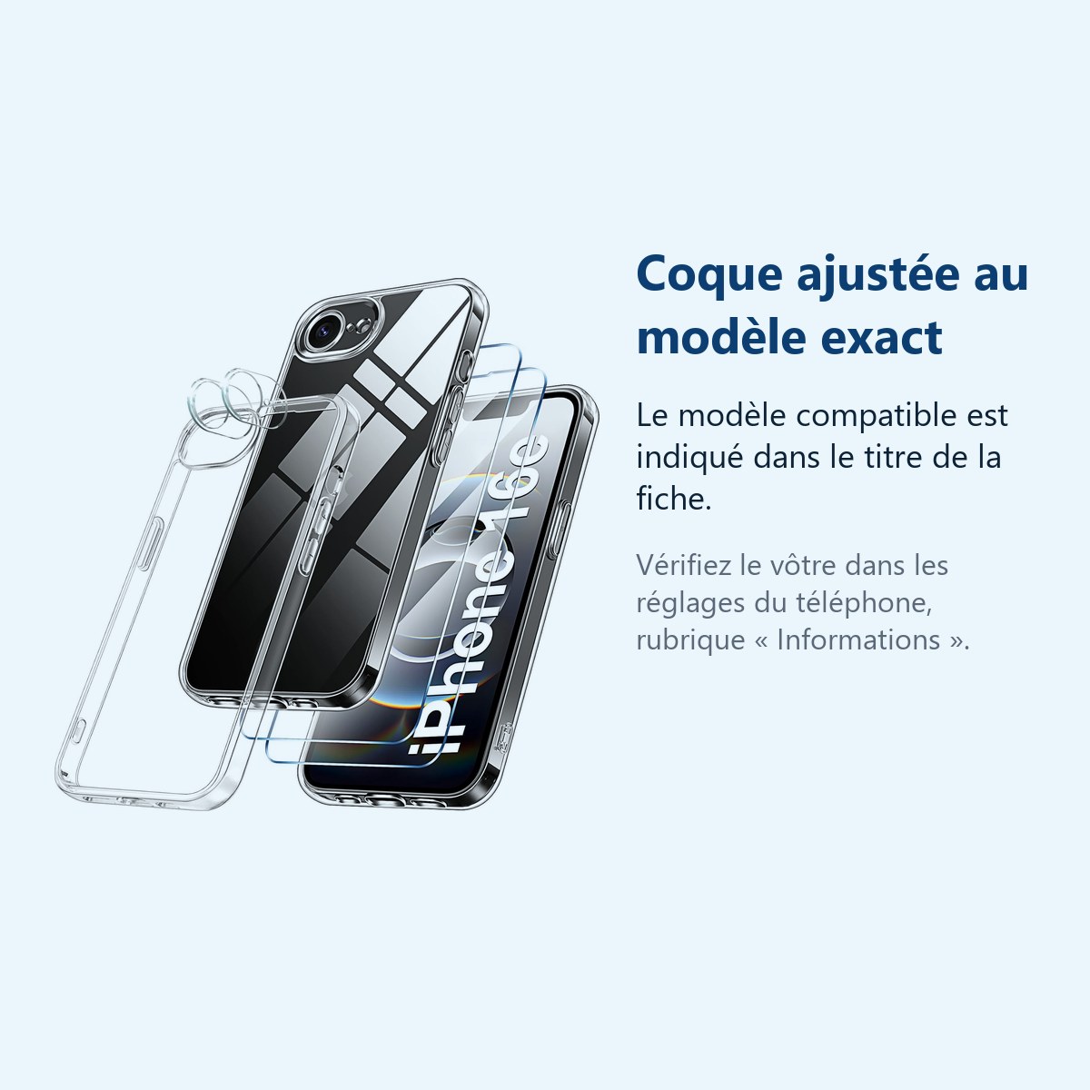 Accessoire ajusté au modèle exact – Coque Silicone Transparente + Verres Trempes et Protections Camera Arriere Transparent X2