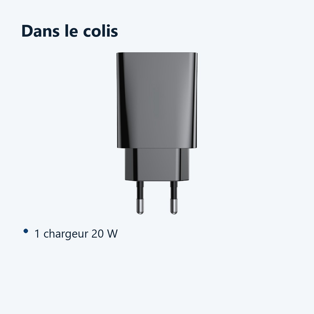 Contenu du colis – Chargeur USB-C Noir 20W pour iPhone 13 / 12 / 11 / PRO / MINI / MAX