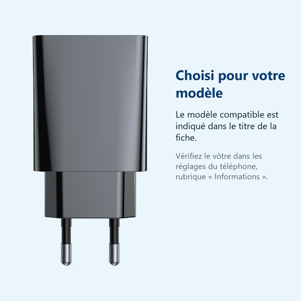 Accessoire ajusté au modèle exact – Chargeur USB-C Noir 20W pour iPhone 13 / 12 / 11 / PRO / MINI / MAX