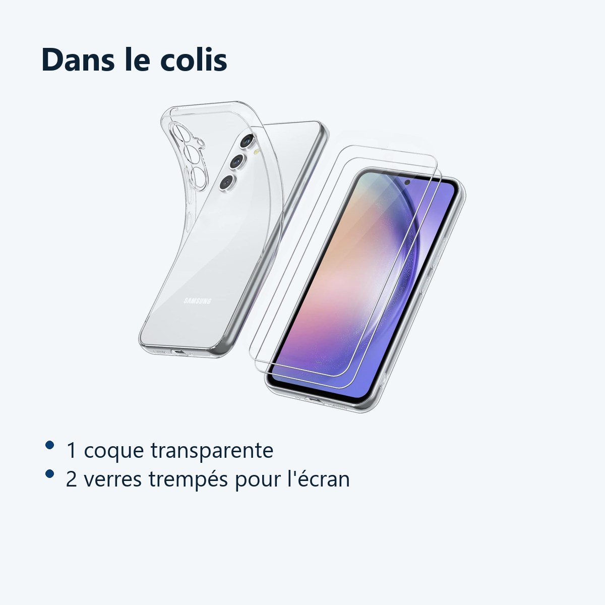 Contenu du colis – Coque Transparente pour Samsung Galaxy A54 5G (6,4 pouces) et 2 Verres Trempé Film Protection Ecran