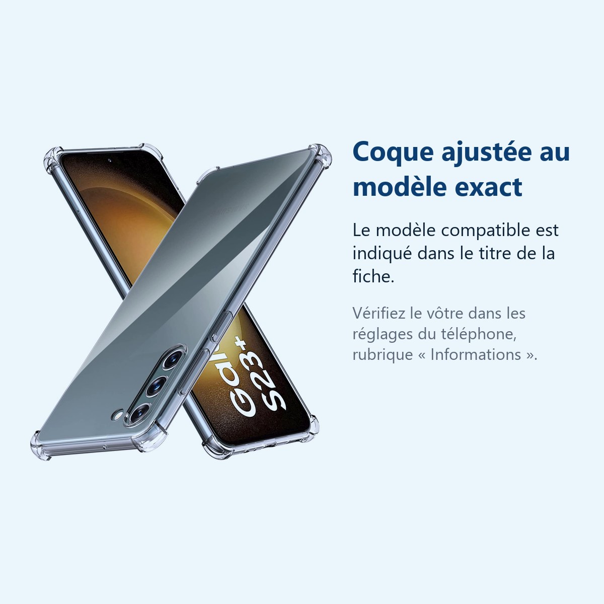 Accessoire ajusté au modèle exact – Coque Silicone Transparente Angles Renforces Pour Samsung Galaxy S23 Plus 5G