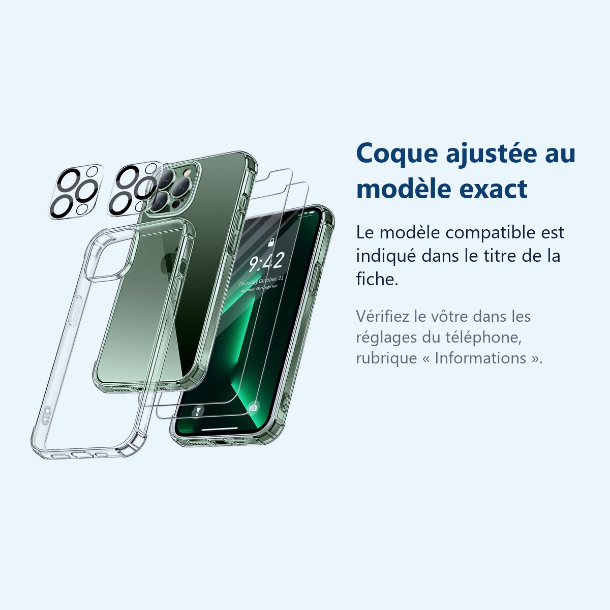 Accessoire ajusté au modèle exact – Coque Silicone Transparente Angles Renforces + Verres Trempes et Protections Camera Arrie