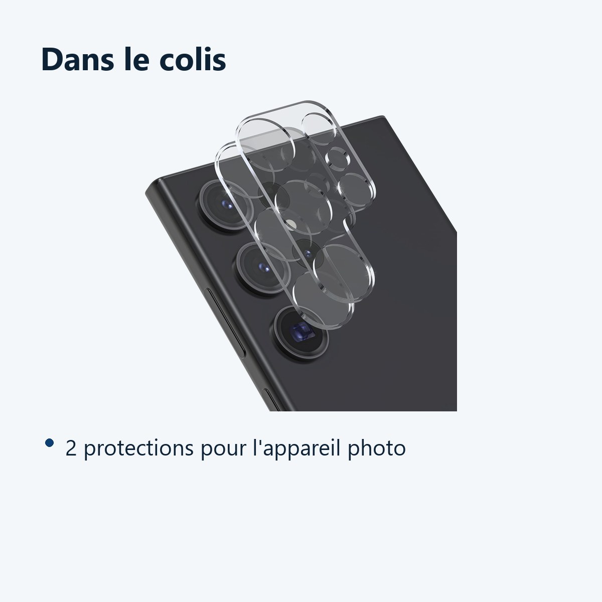 Contenu du colis – Verres Protection Camera Arriere Transparent X2 Pour Samsung Galaxy S23 Plus