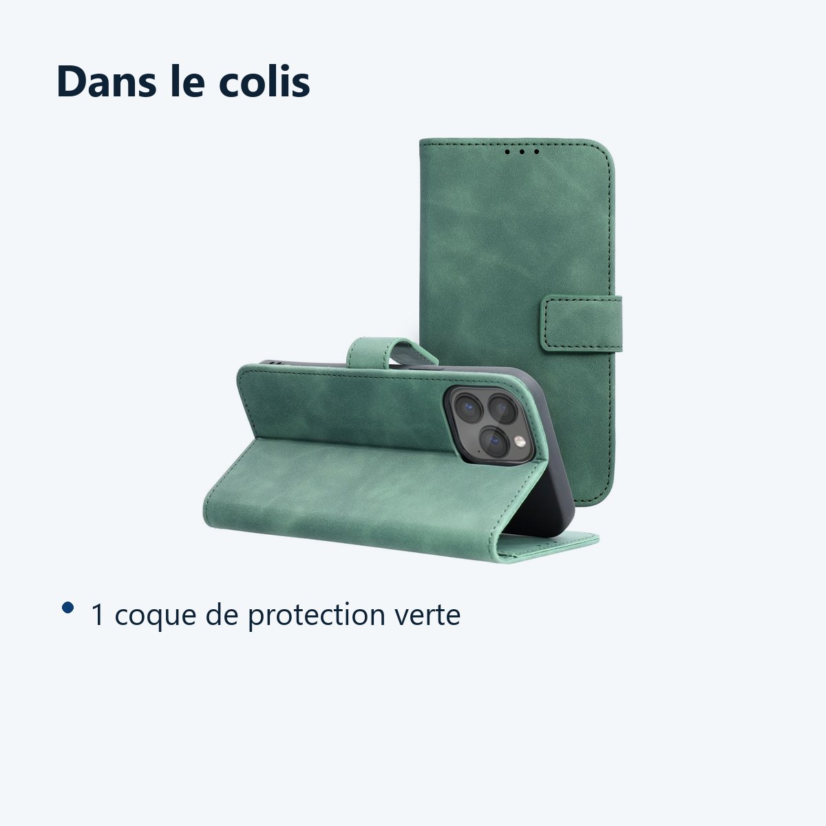 Contenu du colis – Coque Portefeuille couleur Vert Pour iPhone 14 Pro
