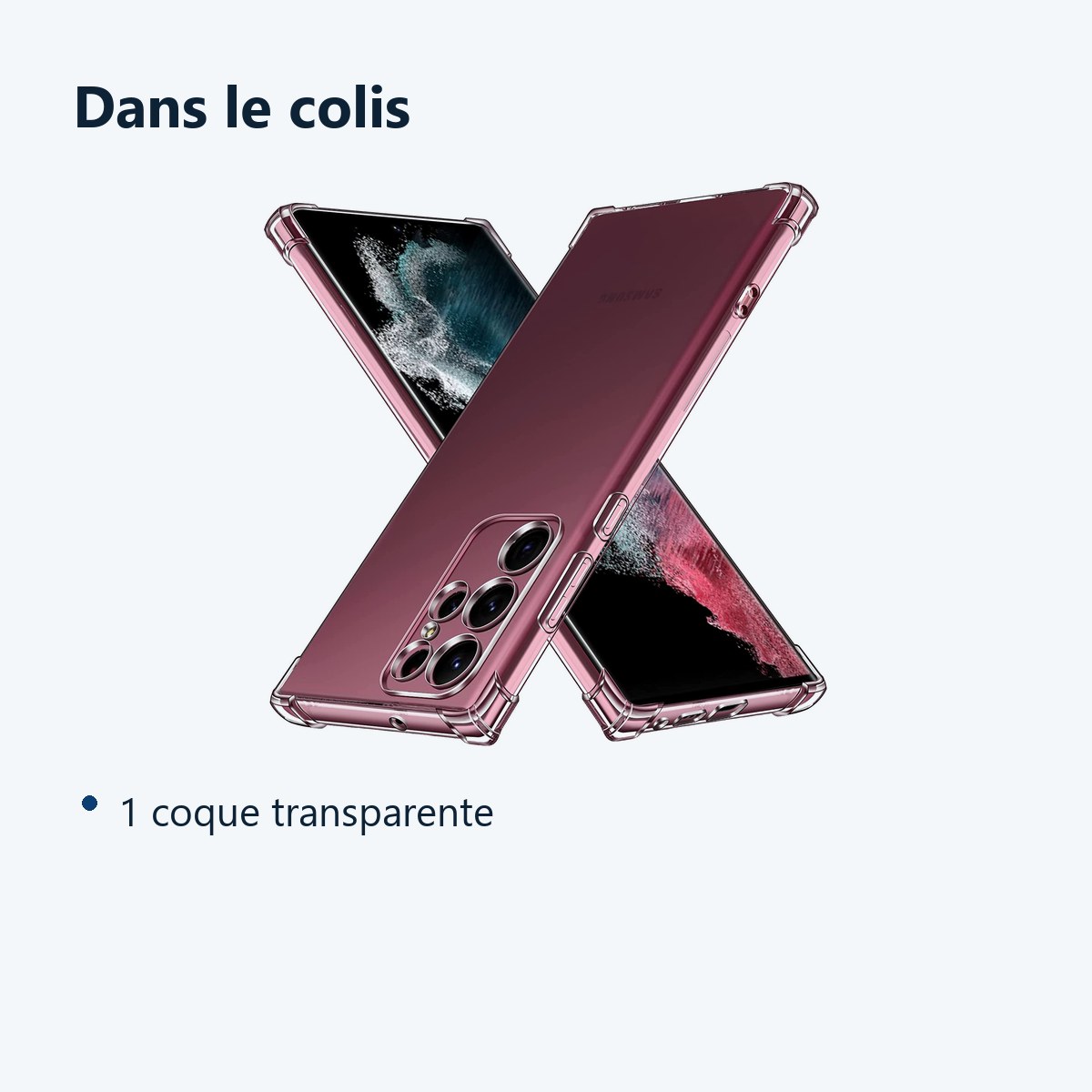 Contenu du colis – Coque Silicone Transparente Angles Renforces Pour Samsung Galaxy S22 Ultra 5G