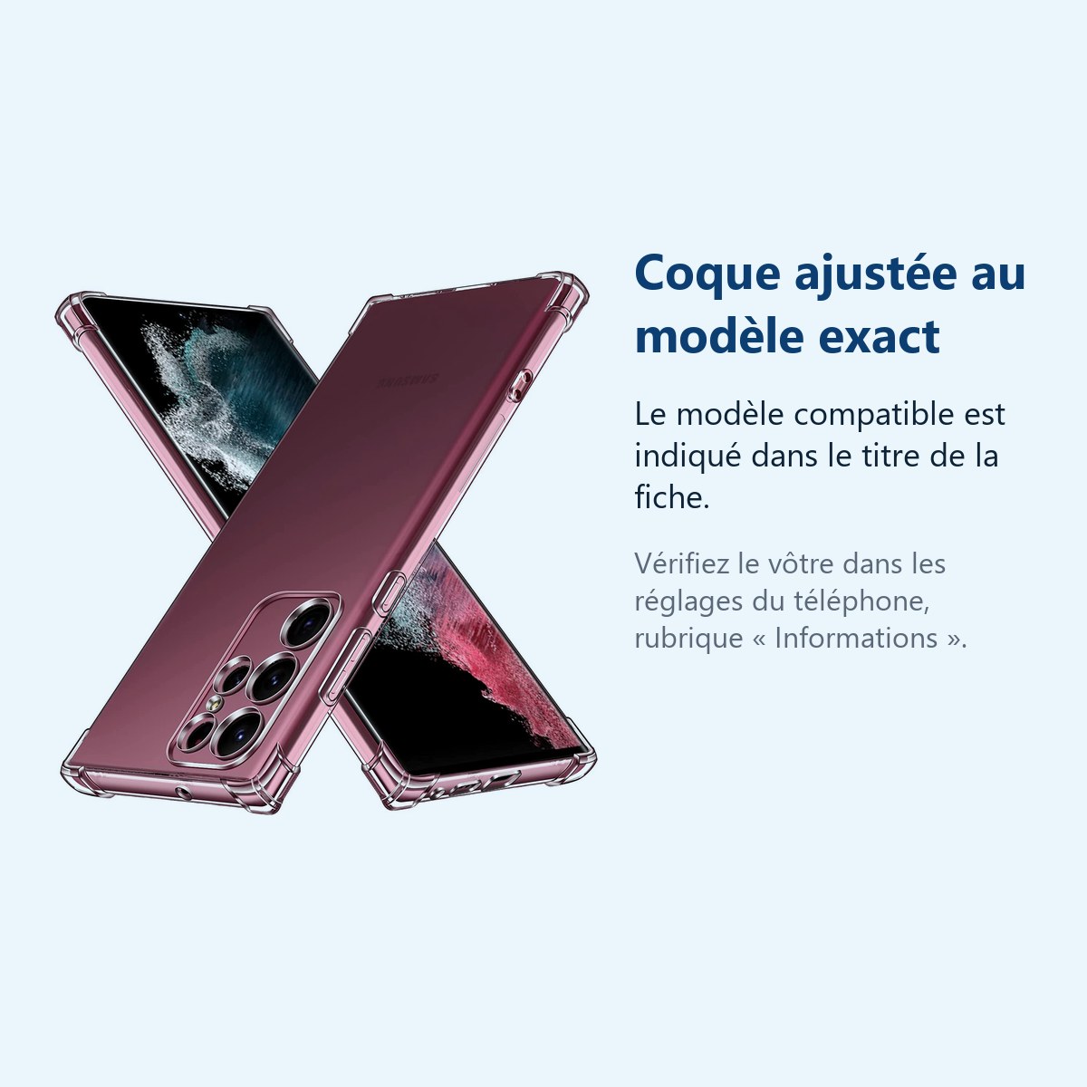 Accessoire ajusté au modèle exact – Coque Silicone Transparente Angles Renforces Pour Samsung Galaxy S22 Ultra 5G