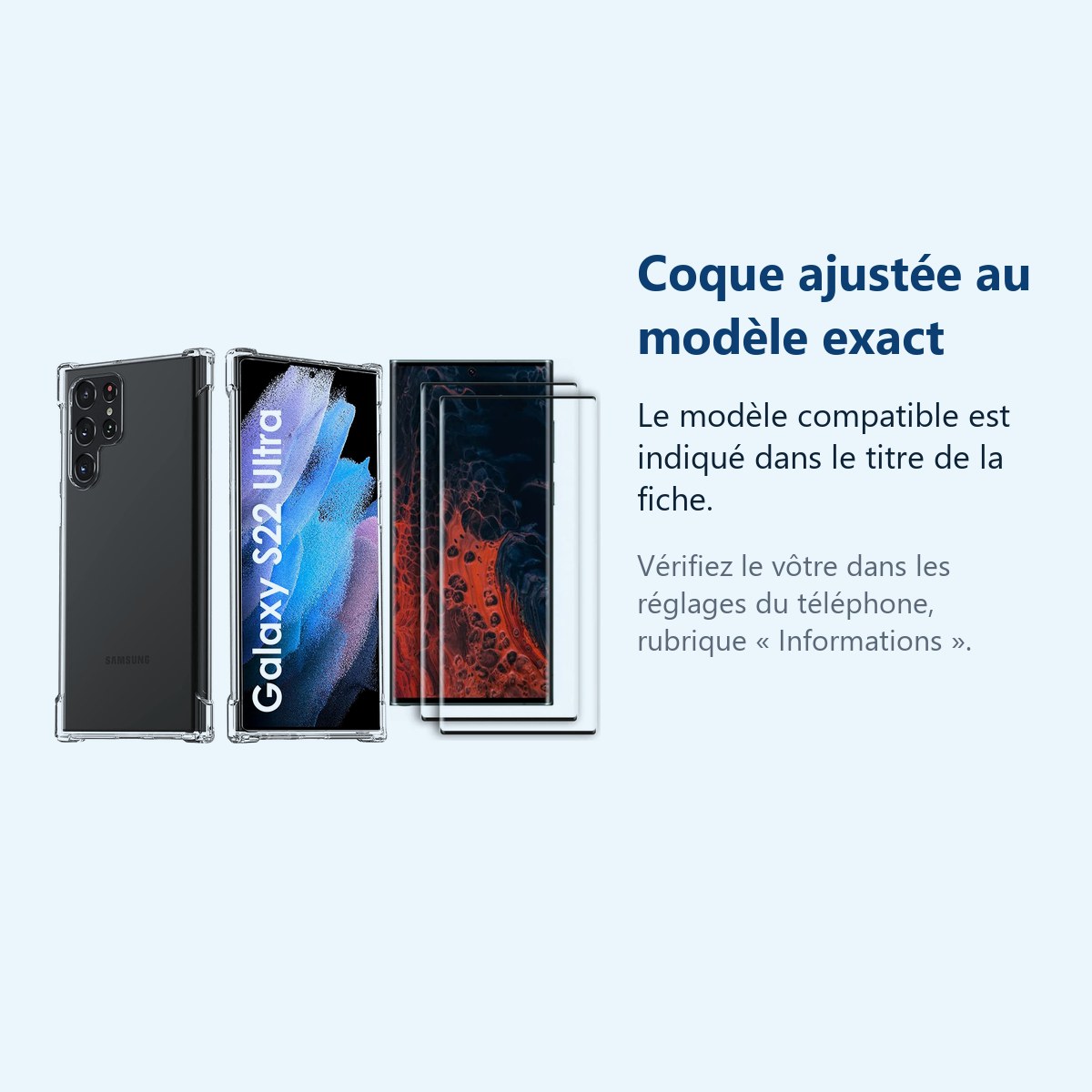 Accessoire ajusté au modèle exact – Coque Silicone Transparente Angles Renforces + 2 Verres Trempes Pour Samsung Galaxy S22 U