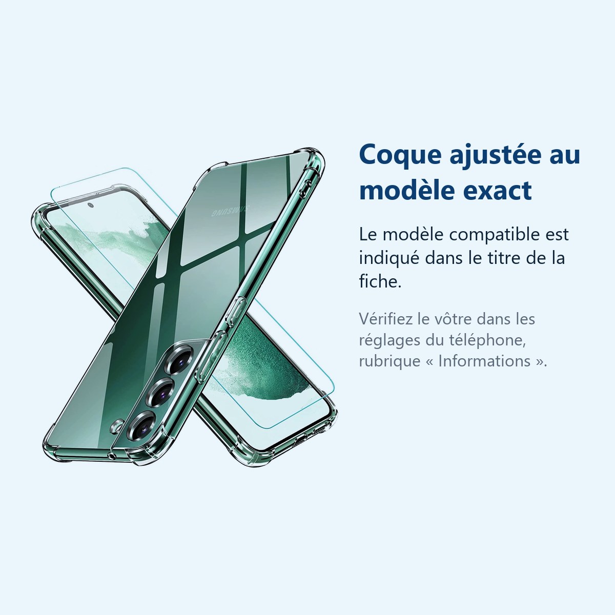Accessoire ajusté au modèle exact – Coque Silicone Transparente Angles Renforces + Verre Trempe Pour Samsung Galaxy S22 Plus