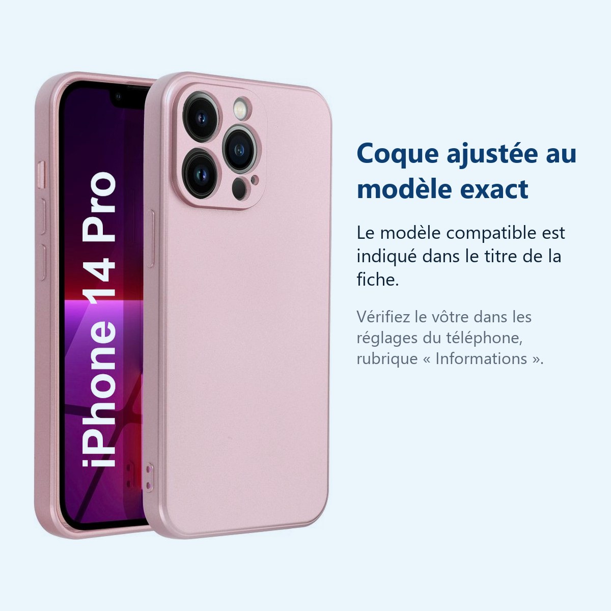 Accessoire ajusté au modèle exact – Coque Metal couleur Rose Pour iPhone 14 Pro