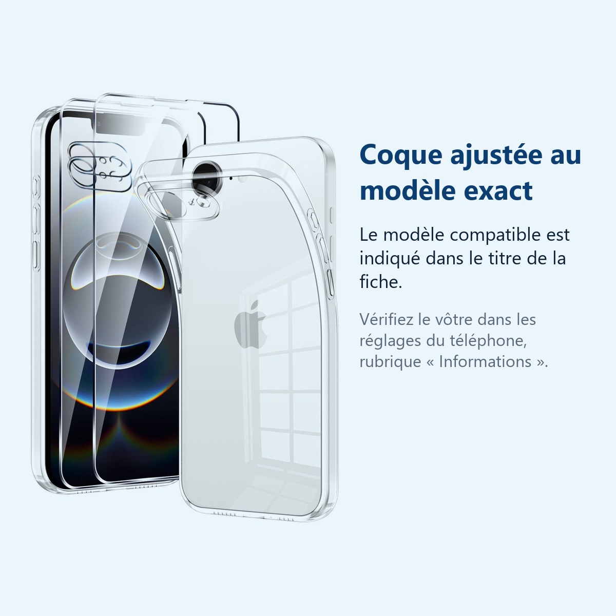 Accessoire ajusté au modèle exact – Coque Silicone Transparente + Verres Trempes et Protections Camera Arriere Transparent X2