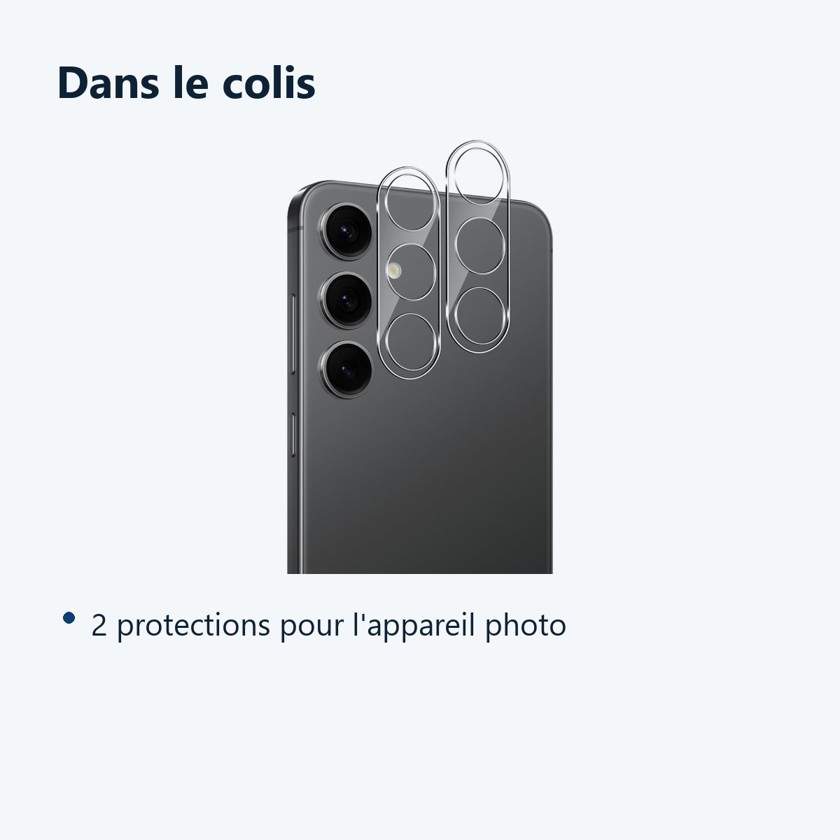 Contenu du colis – Verres Protection Camera Arriere Transparent X2 Pour Samsung Galaxy S24