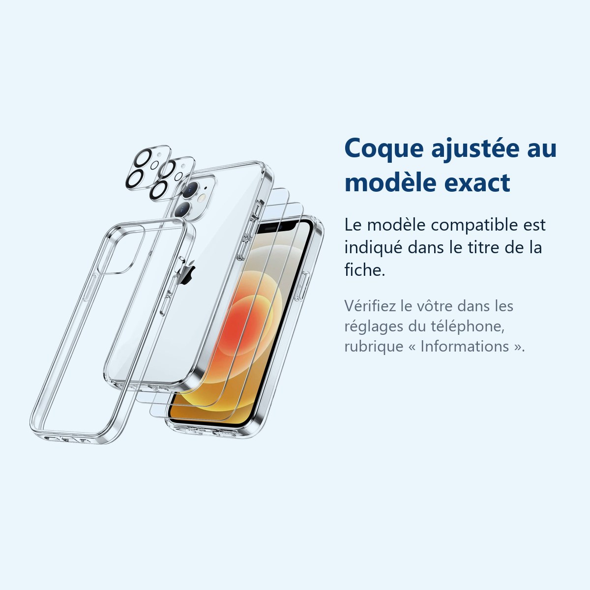 Accessoire ajusté au modèle exact – Coque Silicone Transparente + Verres Trempes et Protections Camera Arriere X2 Pour iPhone