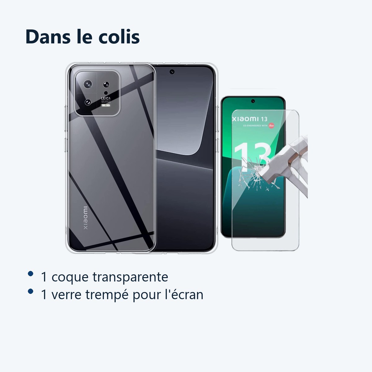 Contenu du colis – Coque Silicone Transparente + Verre Trempe Pour Xiaomi 13