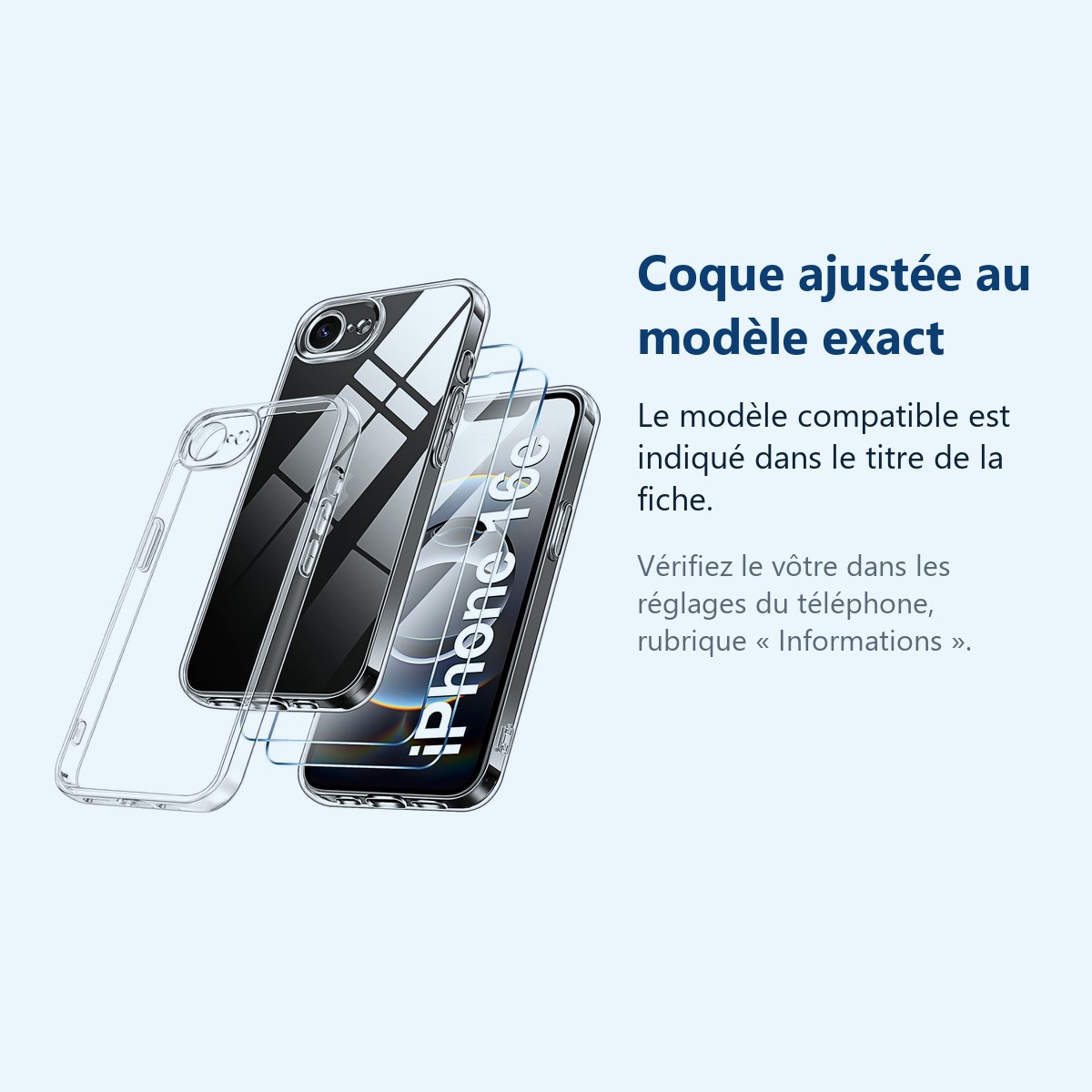 Accessoire ajusté au modèle exact – Coque Silicone Transparente + 2 Verres Trempes Pour iPhone 16e