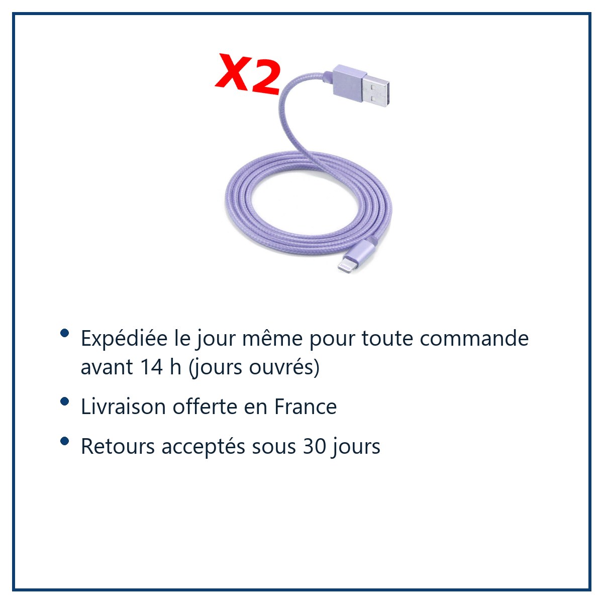 Expédition le jour même, livraison offerte, retours sous 30 jours – 2 Câble Metal Nylon Renforcé Chargeur USB Couleur Argent
