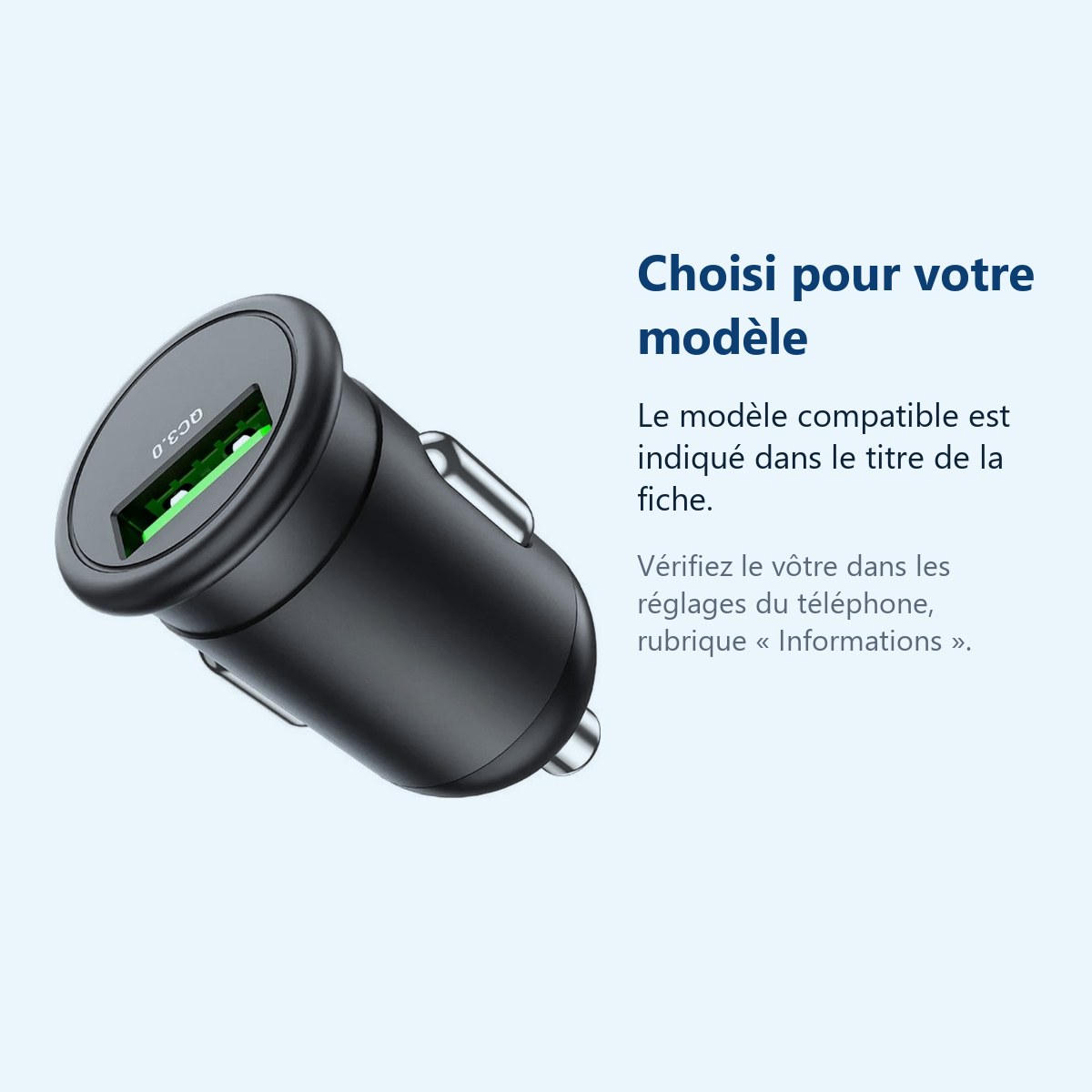 Accessoire ajusté au modèle exact – Chargeur voiture USB QC 3.0 PD 18W 3A pour iPhone X / Xr / 11 / 12 / 13