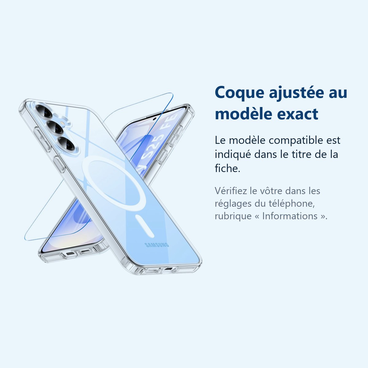 Accessoire ajusté au modèle exact – Coque Silicone Transparente Compatible Magsafe + Verre Trempe Pour Samsung Galaxy S25 FE
