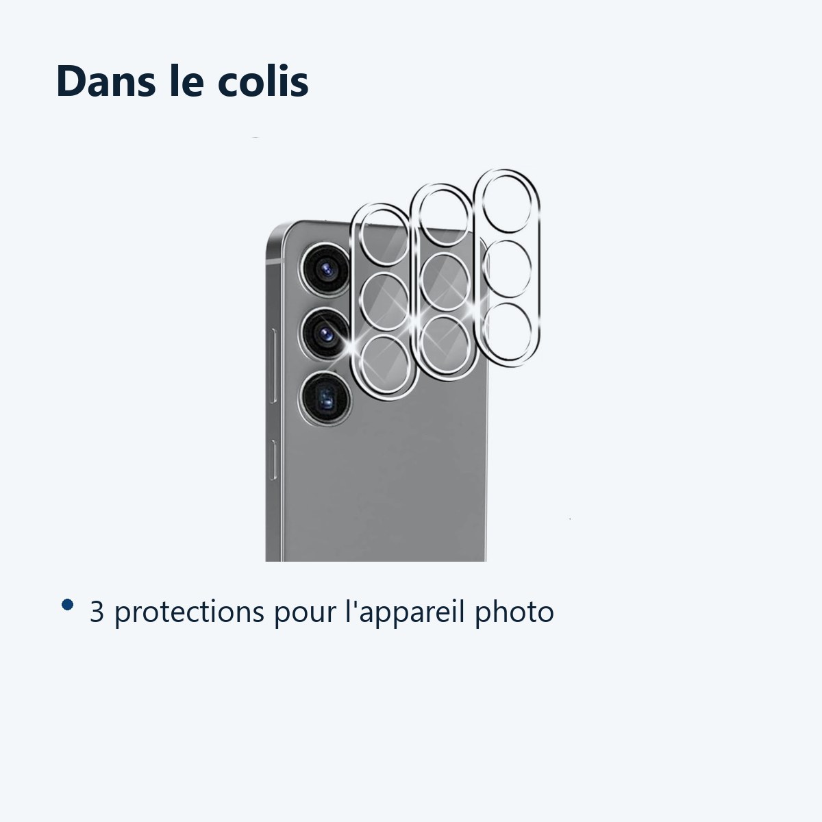 Contenu du colis – Verres Protection Camera Arriere Transparent X3 Pour Samsung Galaxy S24