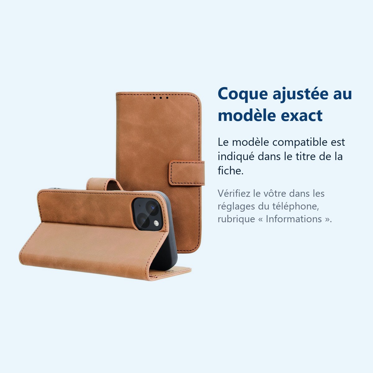 Accessoire ajusté au modèle exact – Coque Portefeuille couleur Marron Pour iPhone 14