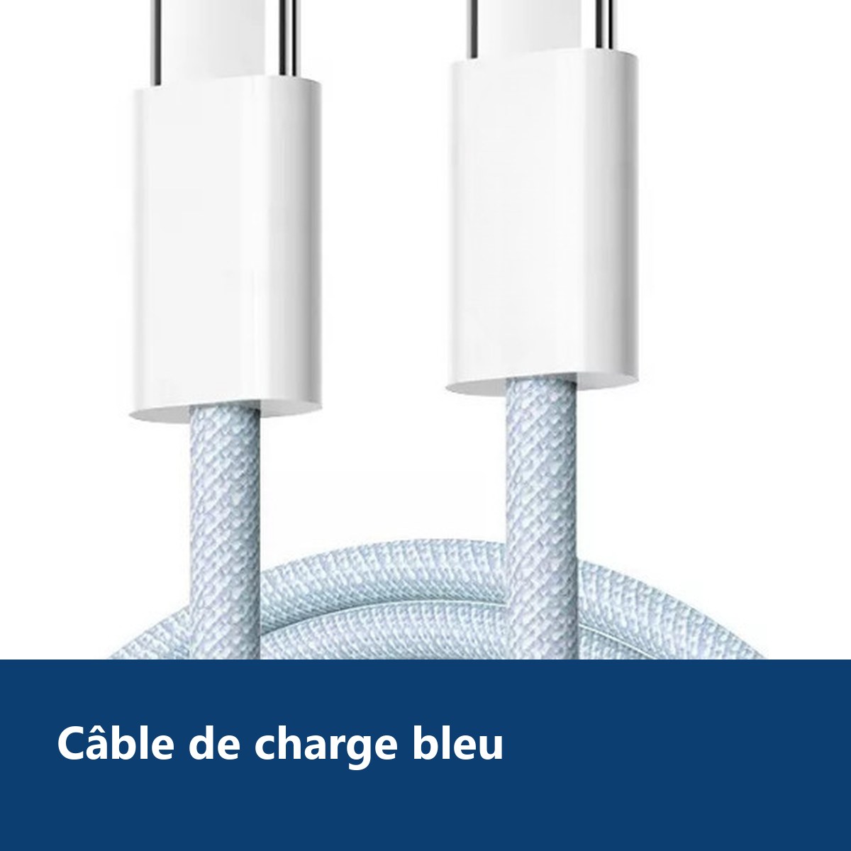 Vue de détail – Cable Type-C / Type-C Charge Rapide 3A Nylon Renforce Bleu 1M Pour Smartphone Xiaomi / Oppo / Vivo / Realme