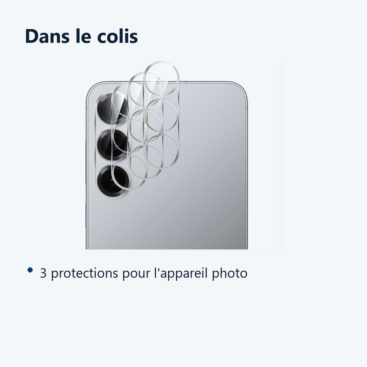 Contenu du colis – Verres Protection Camera Arriere Transparent X3 Pour Samsung Galaxy S25