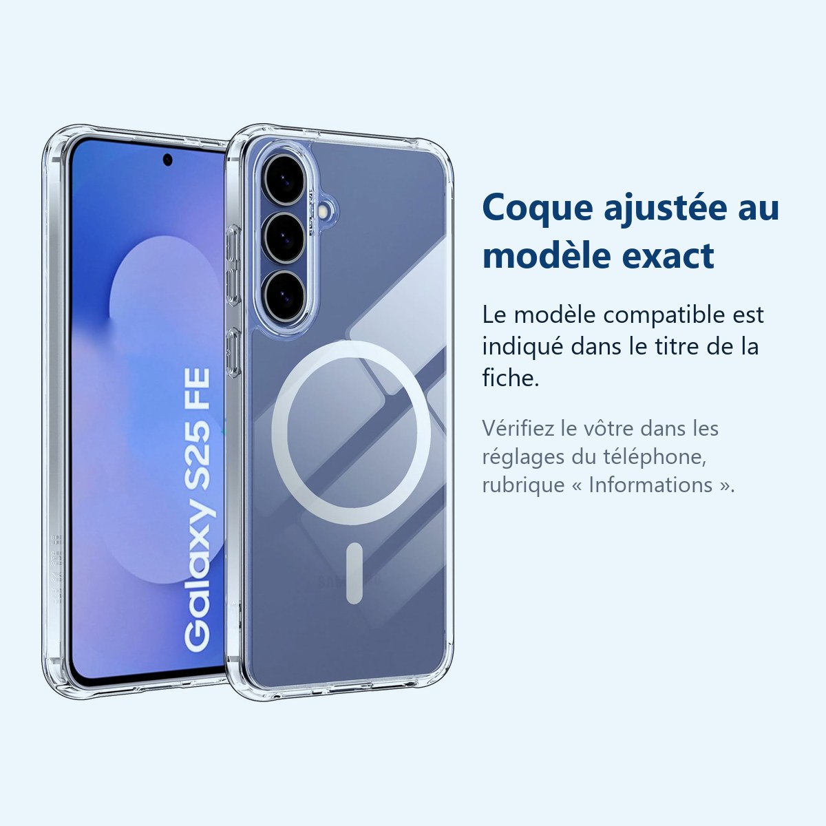 Accessoire ajusté au modèle exact – Coque Silicone Transparente Compatible Magsafe Pour Samsung Galaxy S25 FE