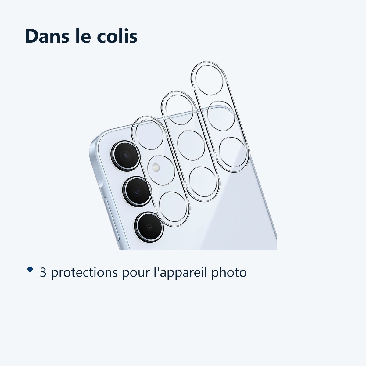 Contenu du colis – Verres Protection Camera Arriere Transparent X3 Pour Samsung Galaxy A35