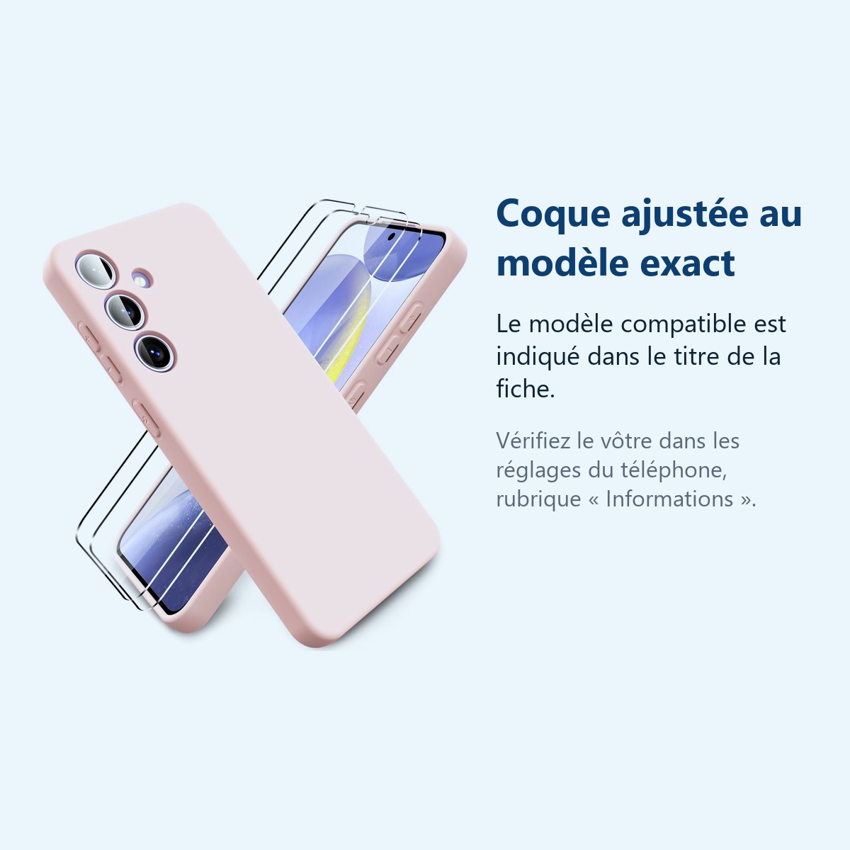 Accessoire ajusté au modèle exact – Coque Silicone Rose Pour Samsung Galaxy S24 + 2 Verres Trempes