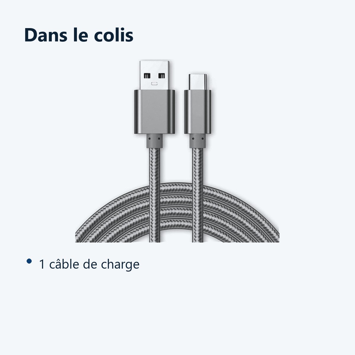 Contenu du colis – Cable Type-C Nylon Renforce Longeur 2M Couleur Argent