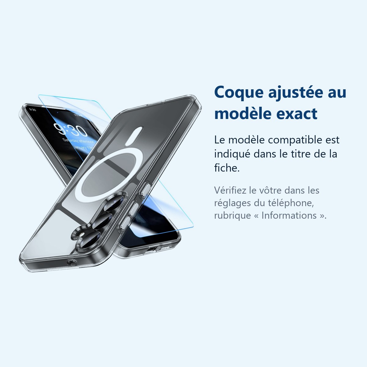 Accessoire ajusté au modèle exact – Coque Silicone Transparente Compatible Magsafe + Verre Trempes Pour Samsung Galaxy S25