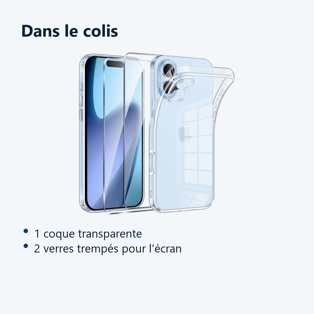 Contenu du colis – Coque Silicone Transparente + 2 Verres Trempes Pour iPhone 17