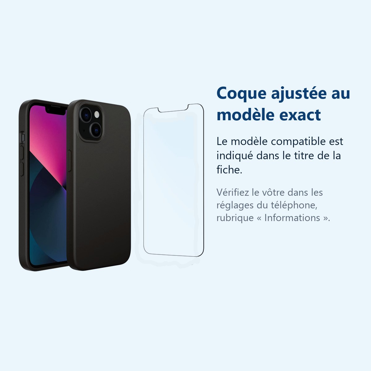 Accessoire ajusté au modèle exact – Coque Silicone Noire Pour iPhone 13 + Verre Trempe