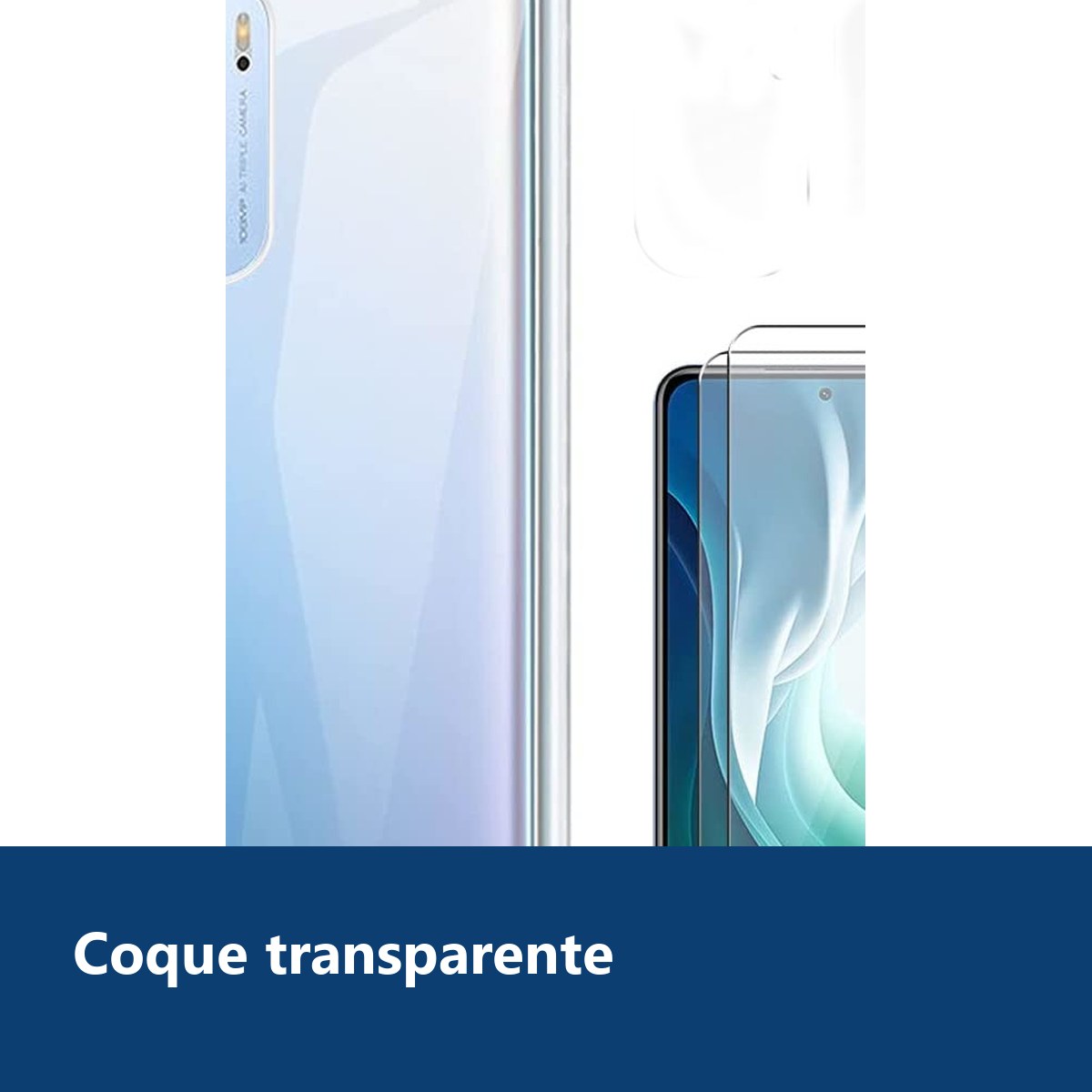 Vue de détail – Coque Silicone Transparente + 2 Verres Trempes Pour Xiaomi Mi 11i
