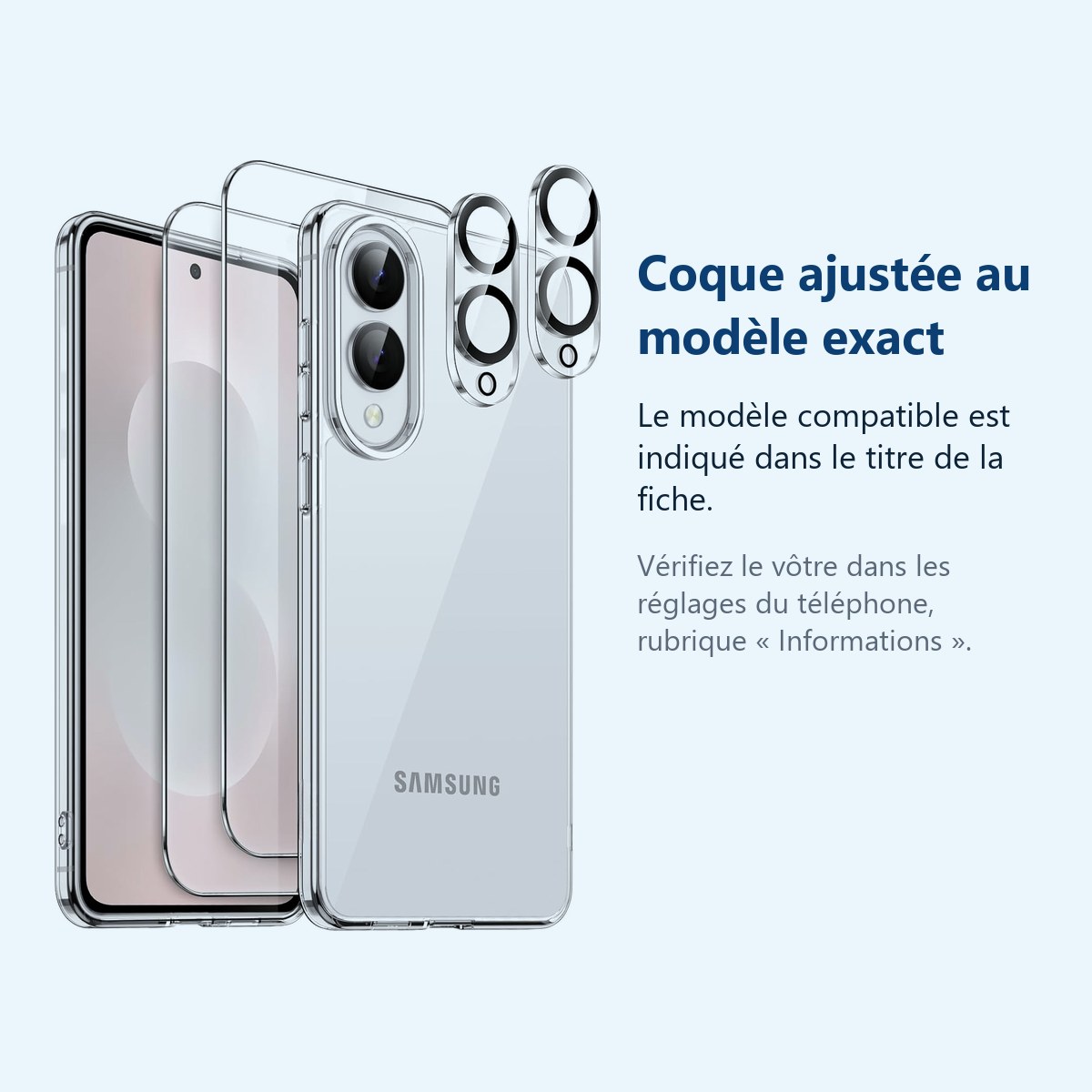 Accessoire ajusté au modèle exact – Coque Silicone Transparente + Verres Trempes et Protections Camera Arriere Transparent X2