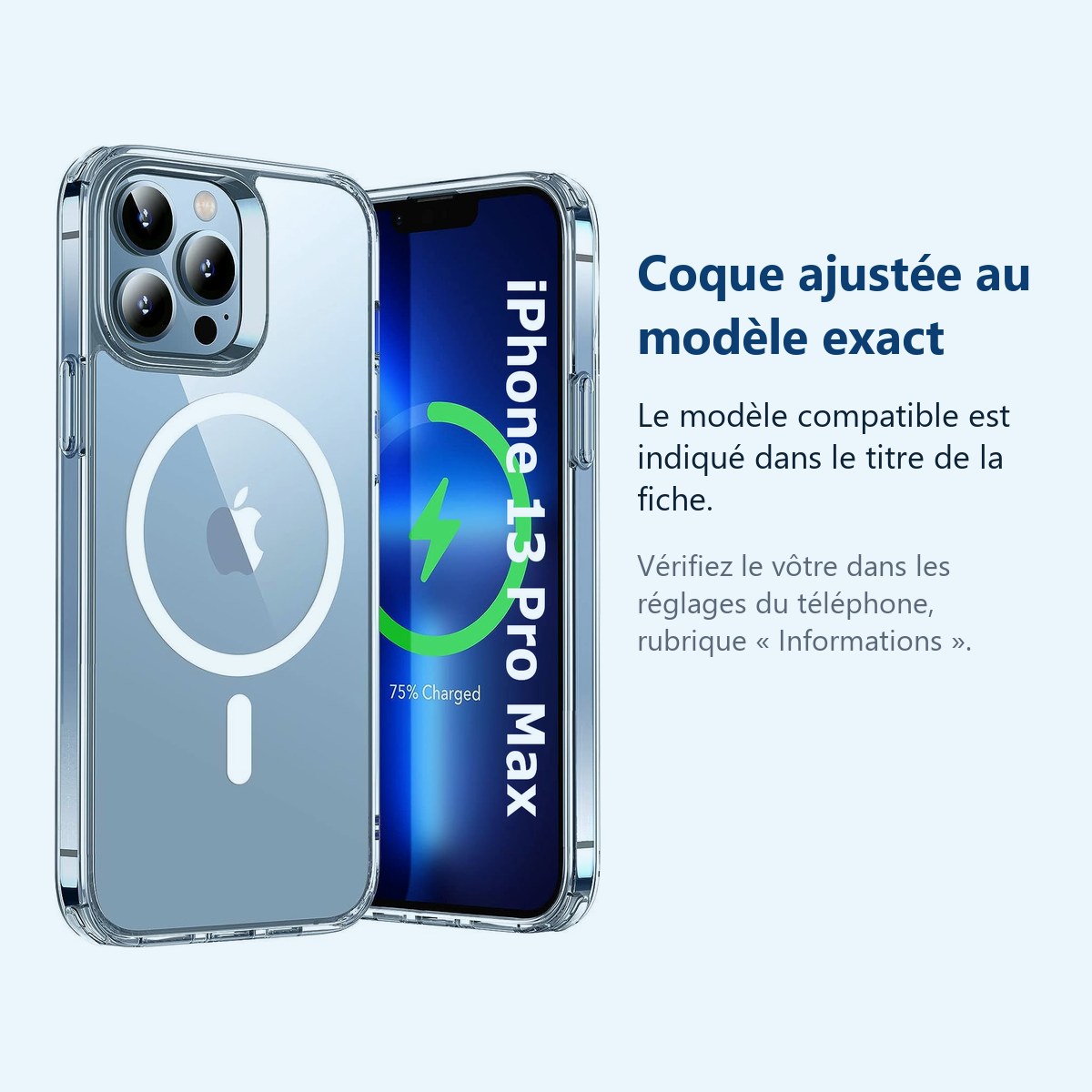 Accessoire ajusté au modèle exact – Coque Silicone Transparente Compatible Magsafe Pour iPhone 13 Pro Max