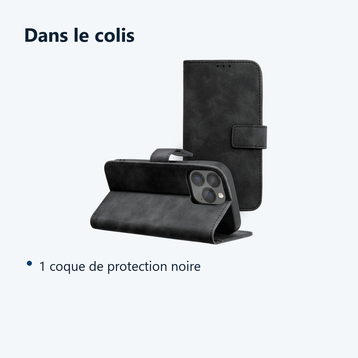 Contenu du colis – Coque Portefeuille couleur Noir Pour iPhone 14 Pro