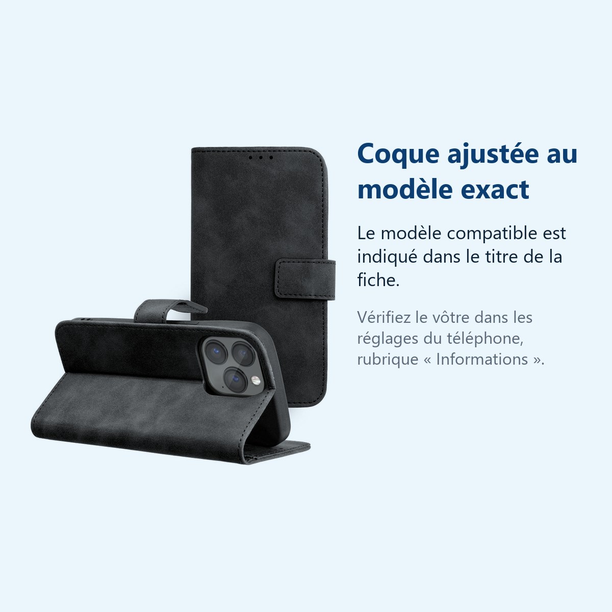 Accessoire ajusté au modèle exact – Coque Portefeuille couleur Noir Pour iPhone 14 Pro