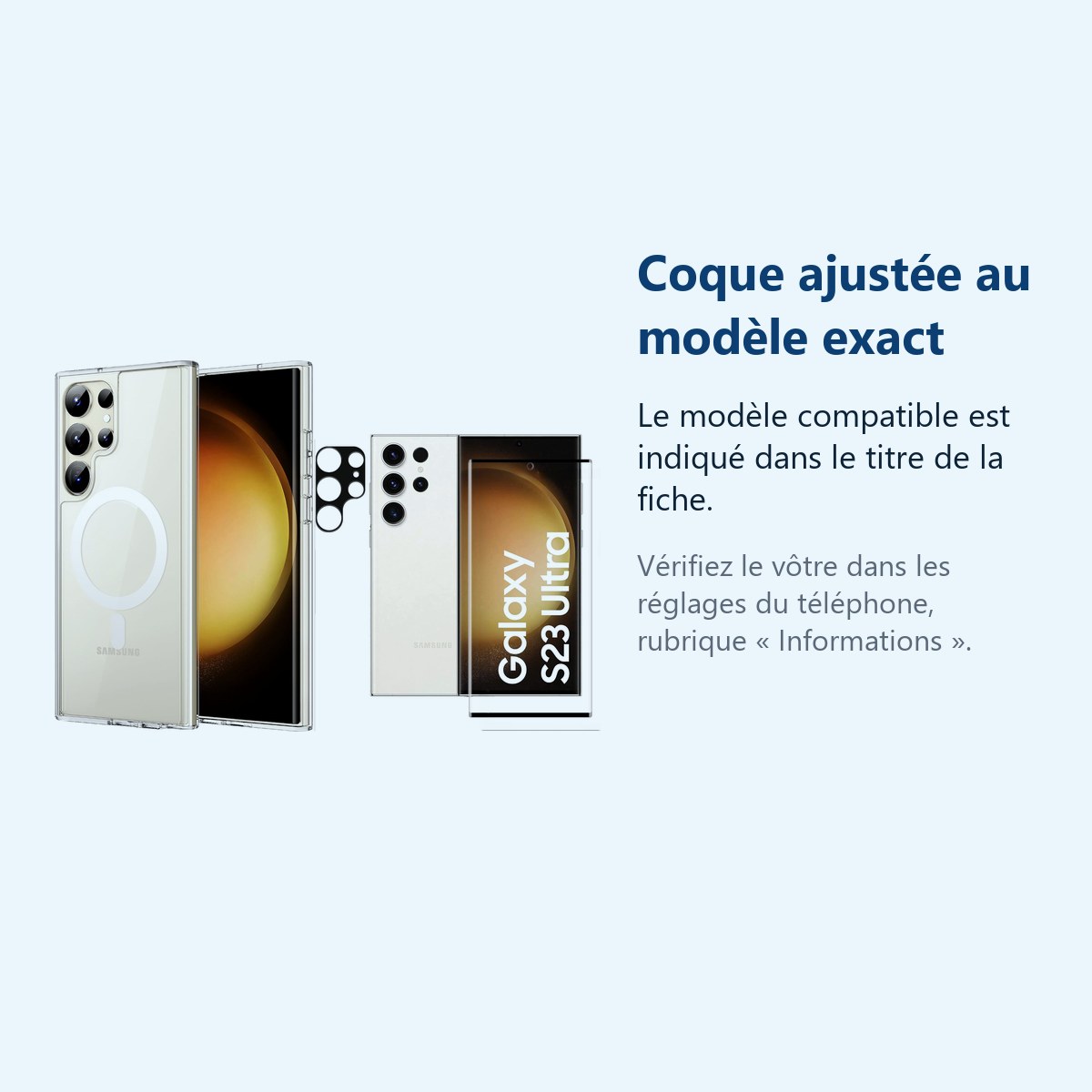 Accessoire ajusté au modèle exact – Coque Silicone Transparente Compatible Magsafe + Verre Trempes et Protection Camera Arrie