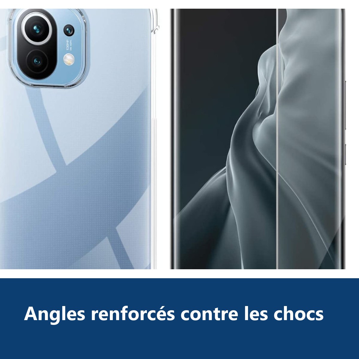 Vue de détail – Coque Silicone Transparente Angles Renforces + Verre Trempe Pour Xiaomi Mi 11 Lite