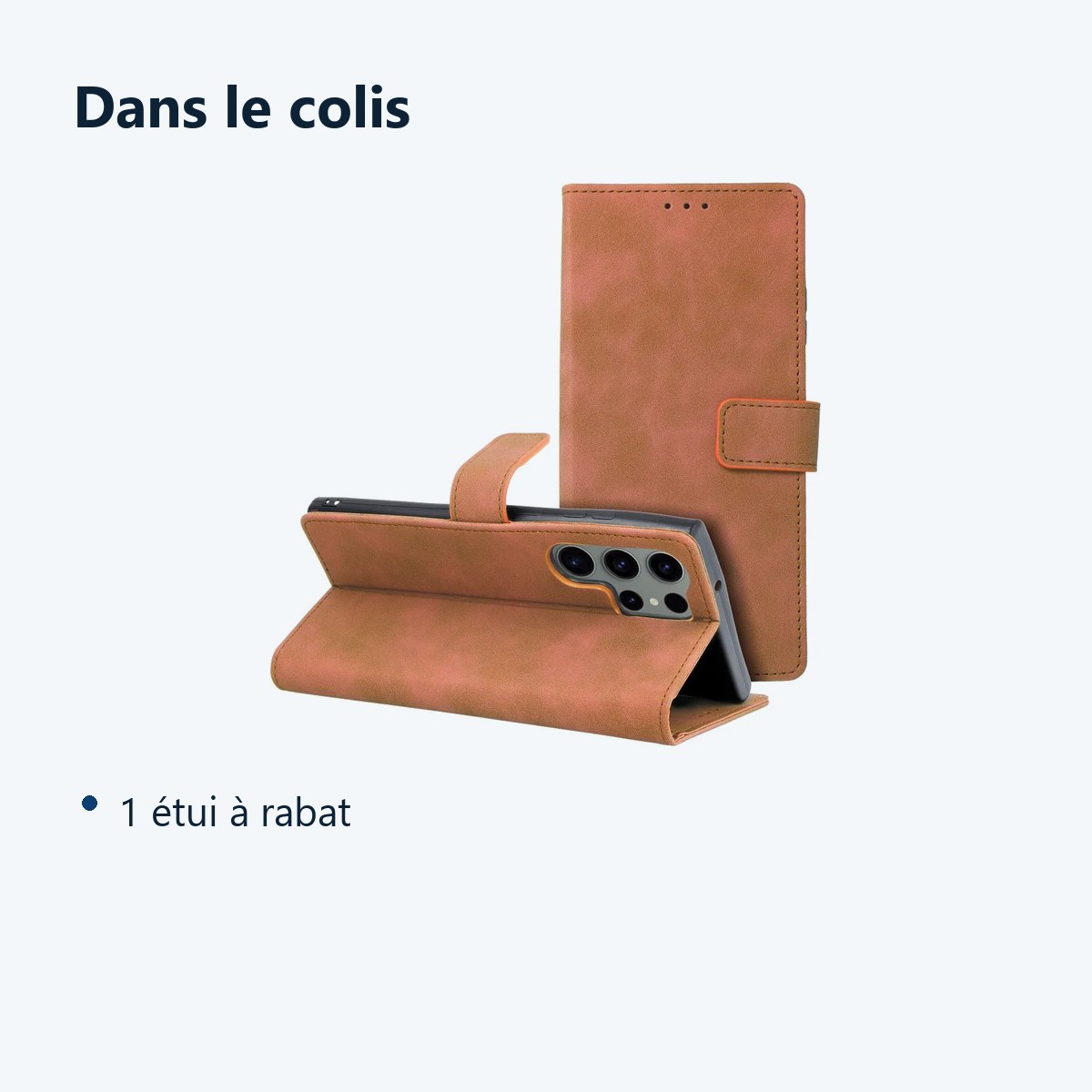 Contenu du colis – Etui Portefeuille a Rabat Couleur Marron Pour Samsung Galaxy S23 Ultra 5G