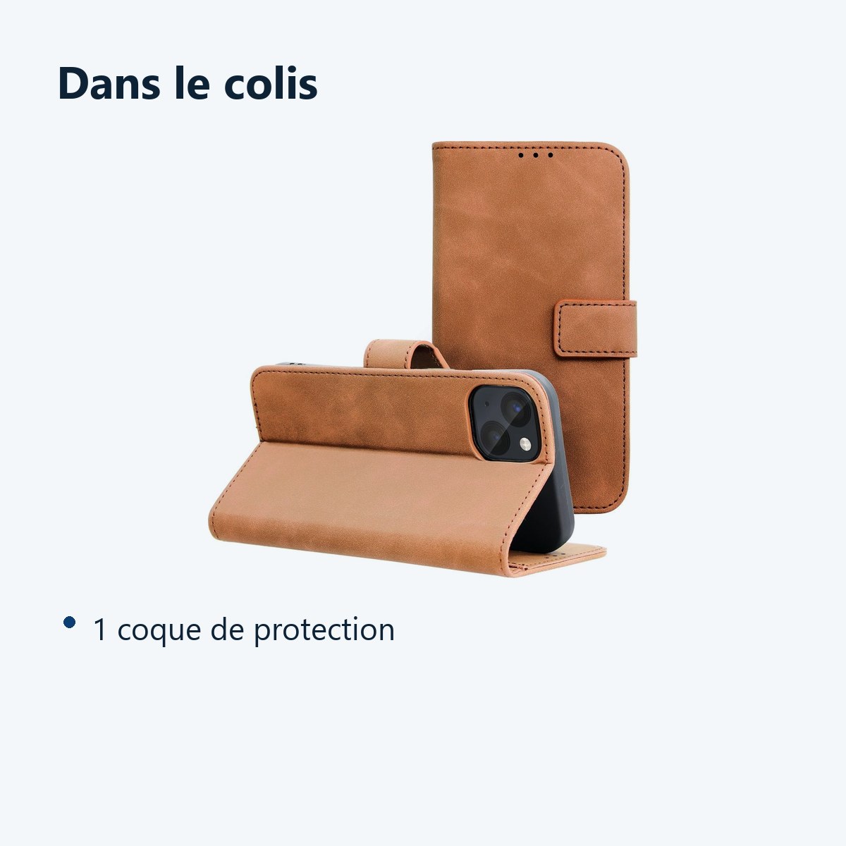 Contenu du colis – Coque Portefeuille couleur Marron Pour iPhone 14 Plus