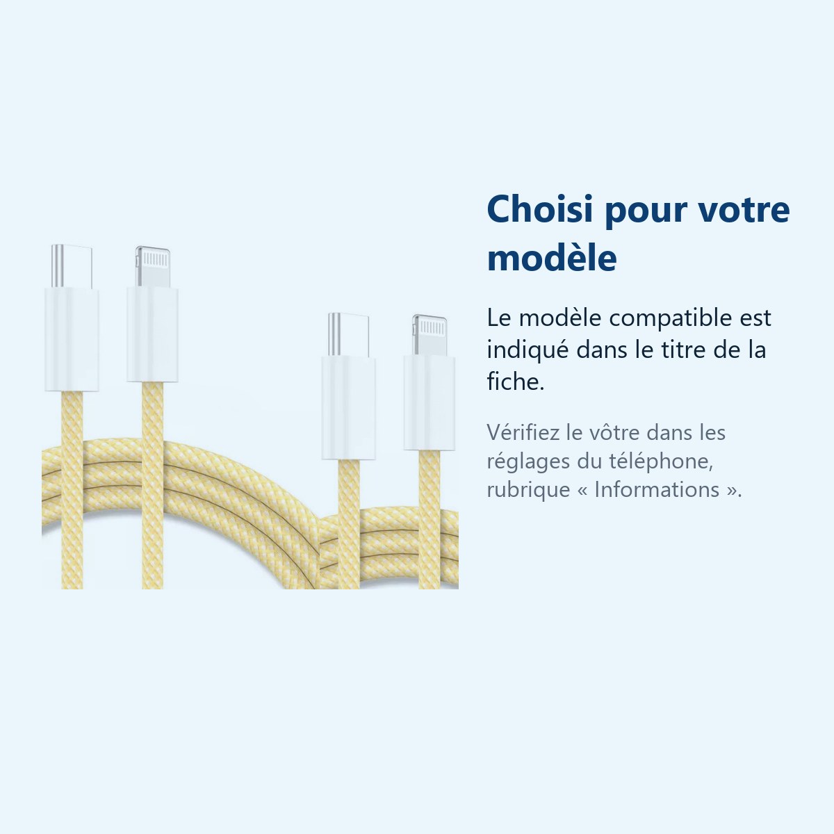 Accessoire ajusté au modèle exact – Cables X2 Type-C Charge Rapide 3A Nylon Renforce Jaune 1m Pour iPhone 8 / X / XR / 11 /