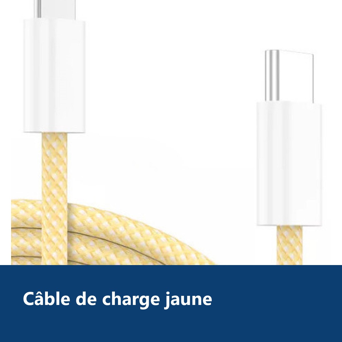 Vue de détail – Cables X2 Type-C Charge Rapide 3A Nylon Renforce Jaune 1m Pour iPhone 8 / X / XR / 11 / 12 / 13 / SE 2022