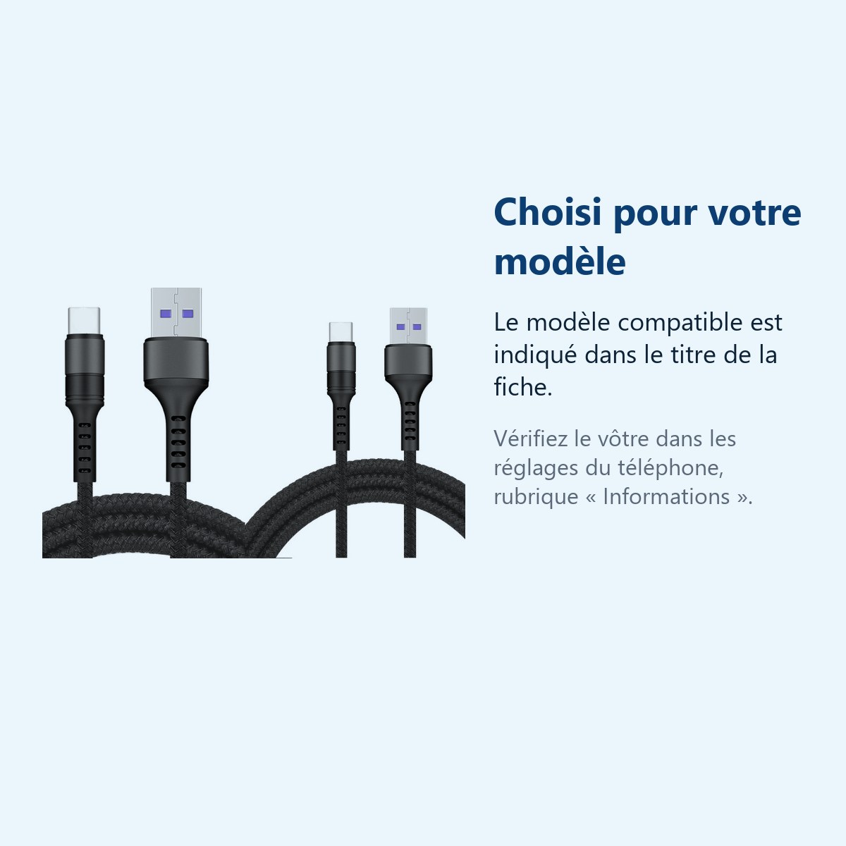 Accessoire ajusté au modèle exact – Cables X2 USB / Type-C Charge Rapide 3A Nylon Renforce Noir 2M Pour Smartphone Xiaomi /