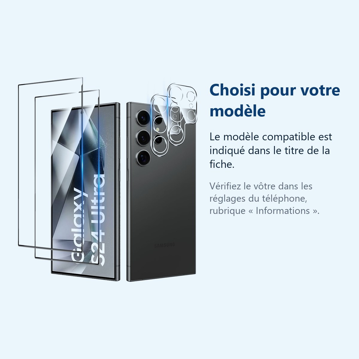 Accessoire ajusté au modèle exact – Verres Trempes et Protections Camera Arriere Transparent X2 Pour Samsung Galaxy S24 Ultra