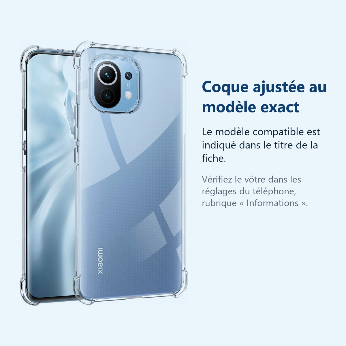 Accessoire ajusté au modèle exact – Coque Silicone Transparente Angles Renforces Pour Xiaomi Mi 11