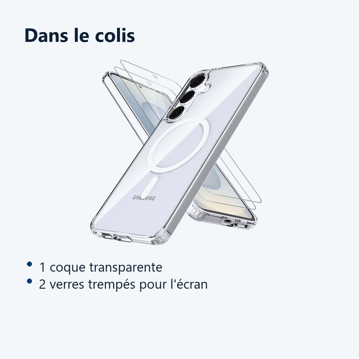 Contenu du colis – Coque Silicone Transparente Compatible Magsafe + Verres Trempes X2 Pour Samsung Galaxy S25 Plus